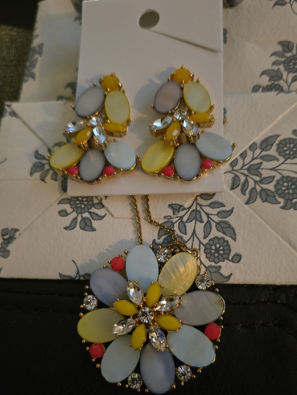 Kate Spade Yellow & Pastel Multi-Stone Floral Necklace and Earring Set NWOT
